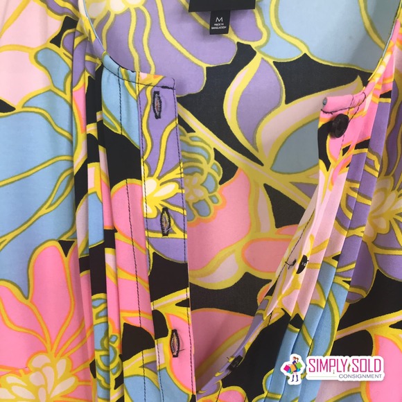 Who What Wear Women's Black Pink Floral Dress Mini Puff Sleeve 3/4 Bohemian Sz M - Picture 8 of 9